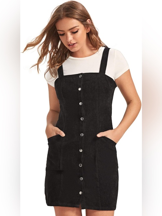 GAP Dresses & Skirts - Gap Black Corduroy Overall Dress, Size M, Shirtall Button Down Jumper